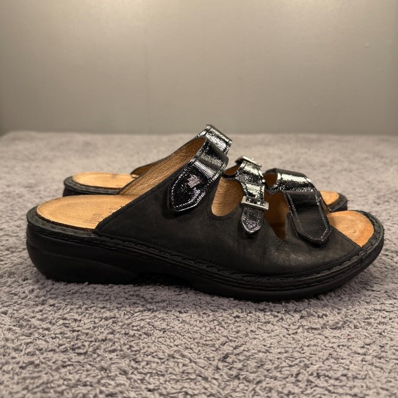Finn Comfort Sandals Womens Size 39 Black Slide Shoes Leather Orthopedic Germany - Picture 2 of 10